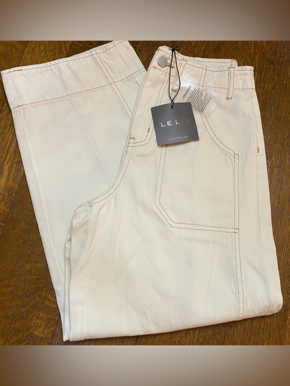 Le Lis Women’s Cream Pants with Stitch Detail and Wide Leg Style XSmall NWT NEW